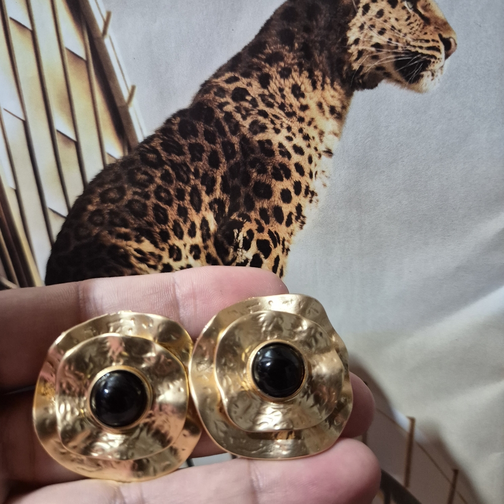 Gold-Tone Round Clip-On Earrings with Black Center